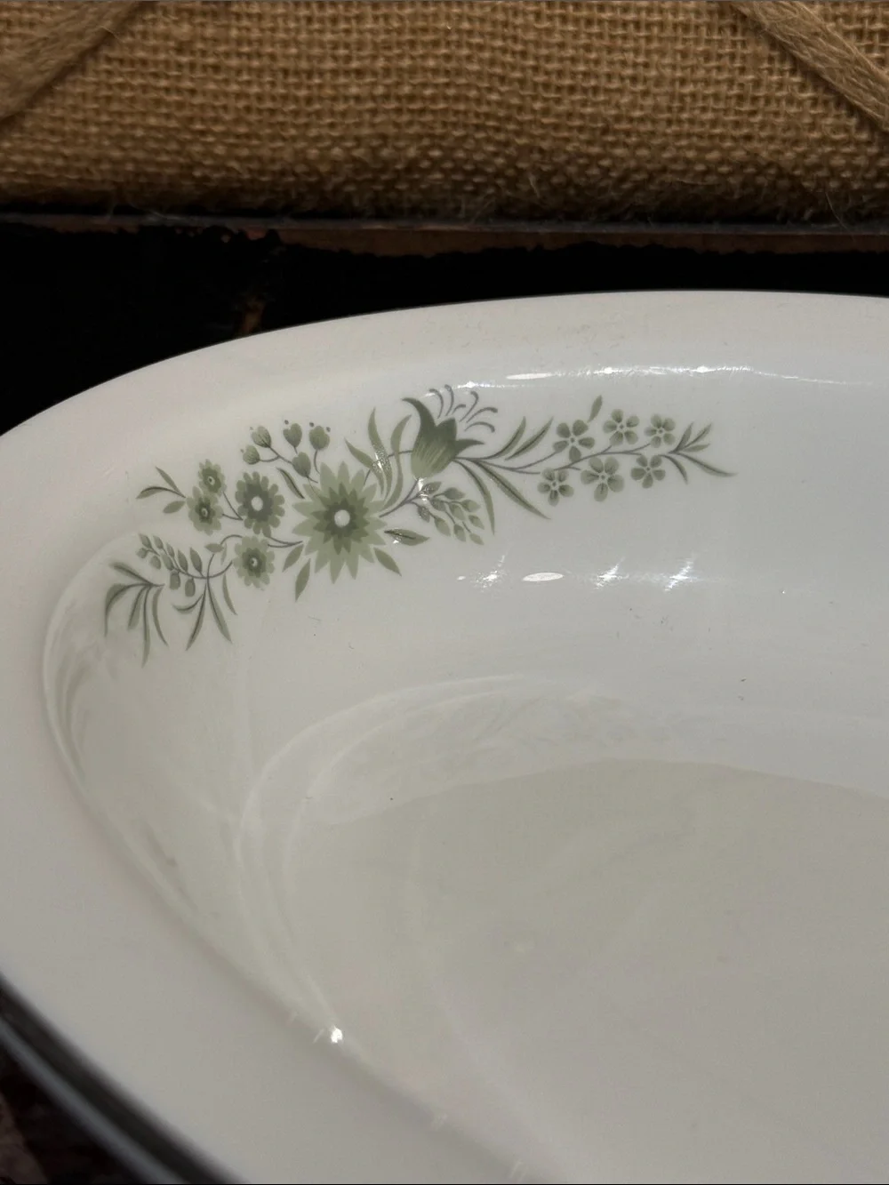 Wedgwood White Oval Serving Platter with Green Floral Trim